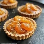 Close-up of a juicy Tartelettes à la Clémentine Corse, showcasing the bright orange filling and golden crust.