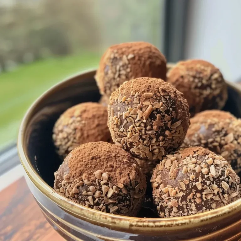Les truffes à l’érable et aux noix qui fondent en bouche Close-up of maple truffles coated in crushed walnuts.