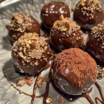 Close-up of luscious truffles made with hazelnuts.