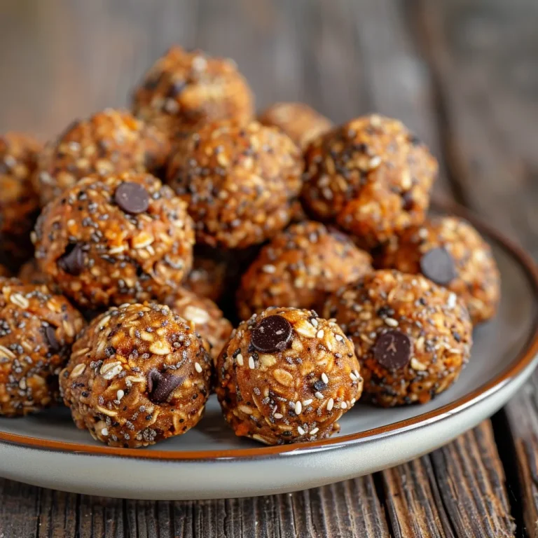 A close-up side view of energy balls made with pumpkin, honey, and oats.