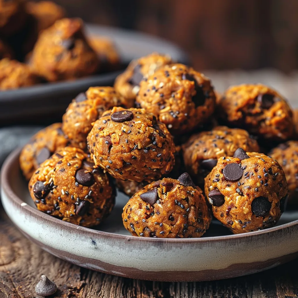 Juicy pumpkin and honey energy balls, showcasing a rich texture and natural ingredients.