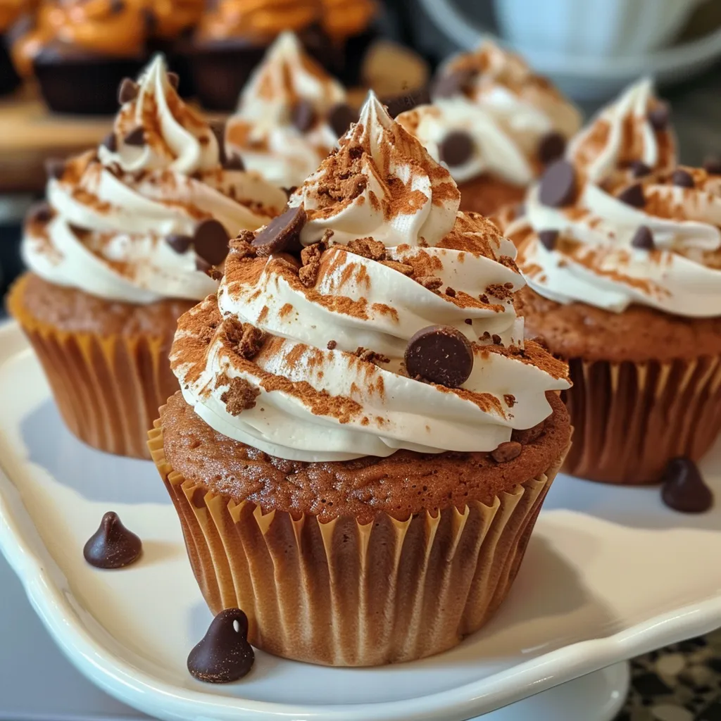 Close-up of a gluten-free Halloween cupcake decorated with chocolate eyes and a mouth.