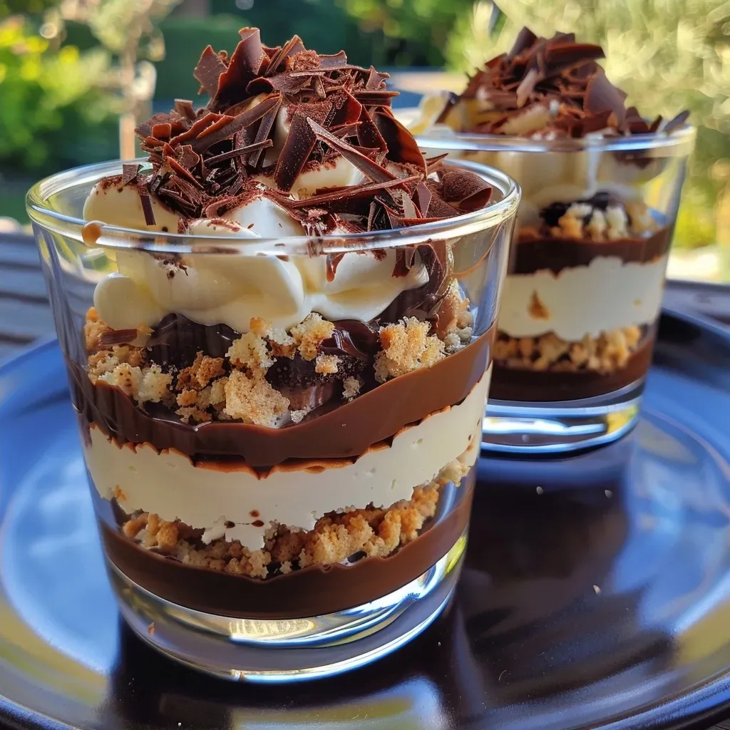 Side view of a delectable verrine fondante showcasing rich chocolate and a smooth mascarpone layer.