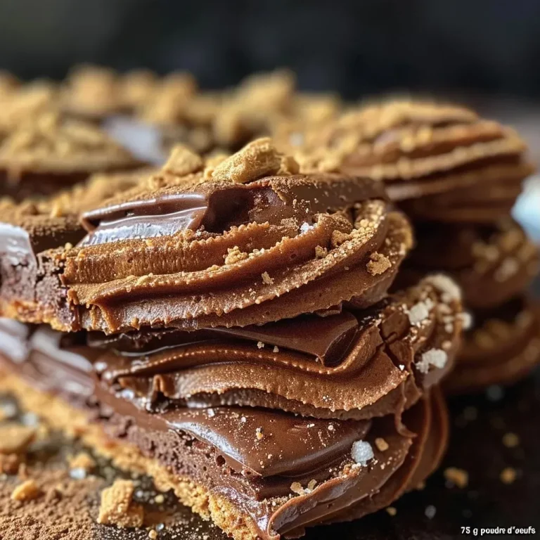 Close-up view of a slice of biscuit roulé with praline and chocolate filling.