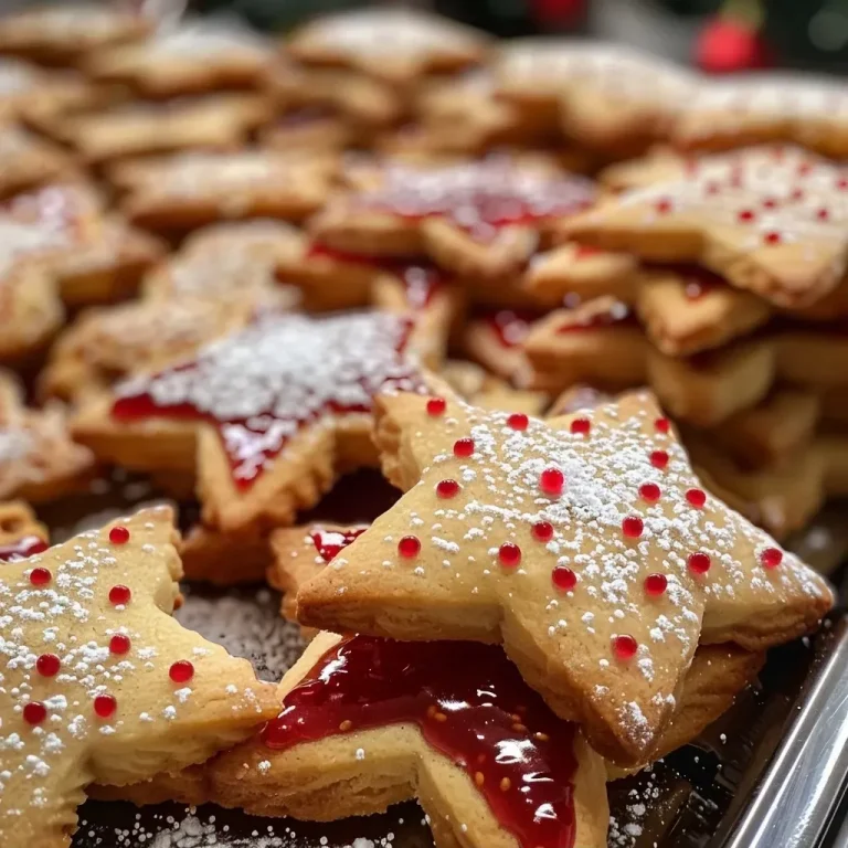 Mes biscuits de Noël à la confiture, tendres et réconfortants Close-up of freshly baked Christmas biscuits filled with jam.