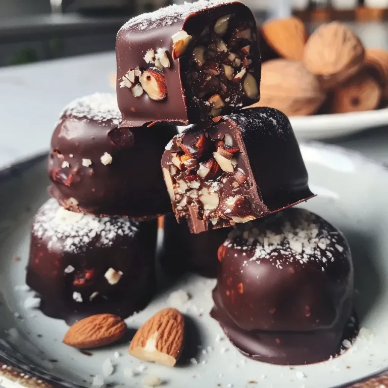 Close-up of assorted chocolate bonbons with nuts and dried fruits.