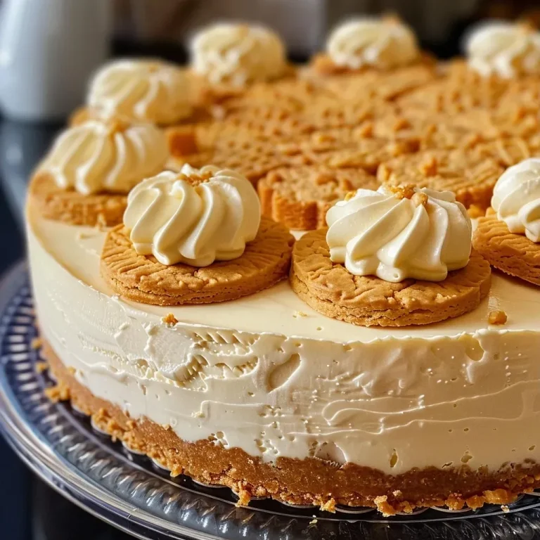 Close-up view of a creamy no-bake cheesecake topped with Russian cigarettes.