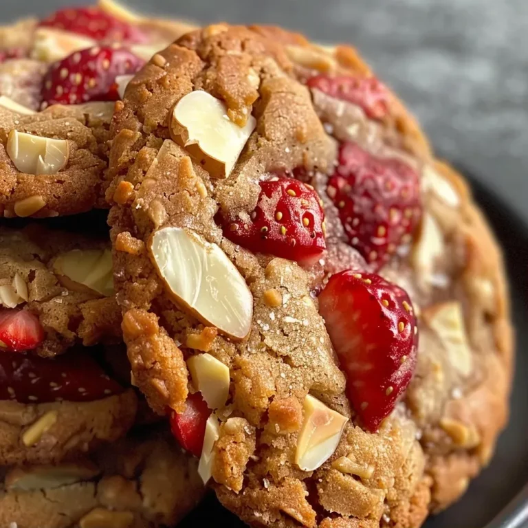 Close-up view of freshly baked strawberry white chocolate cookies.