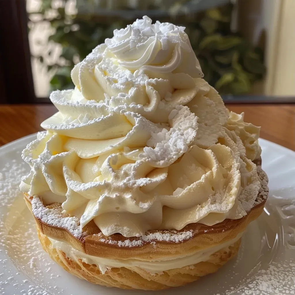 Close-up view of a creamy, fluffy Crème chantilly in a bowl.