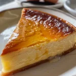 Close-up view of a traditional Flan Parisien, showcasing its smooth texture and golden-brown top.