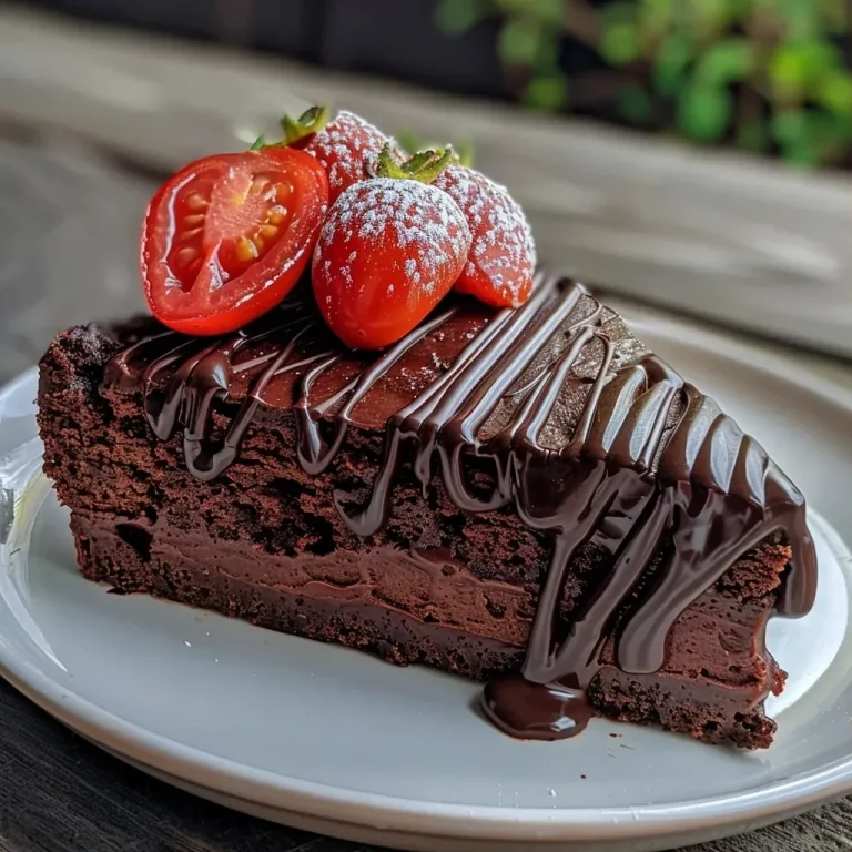 Close-up view of a moist chocolate tomato cake with a rich texture.
