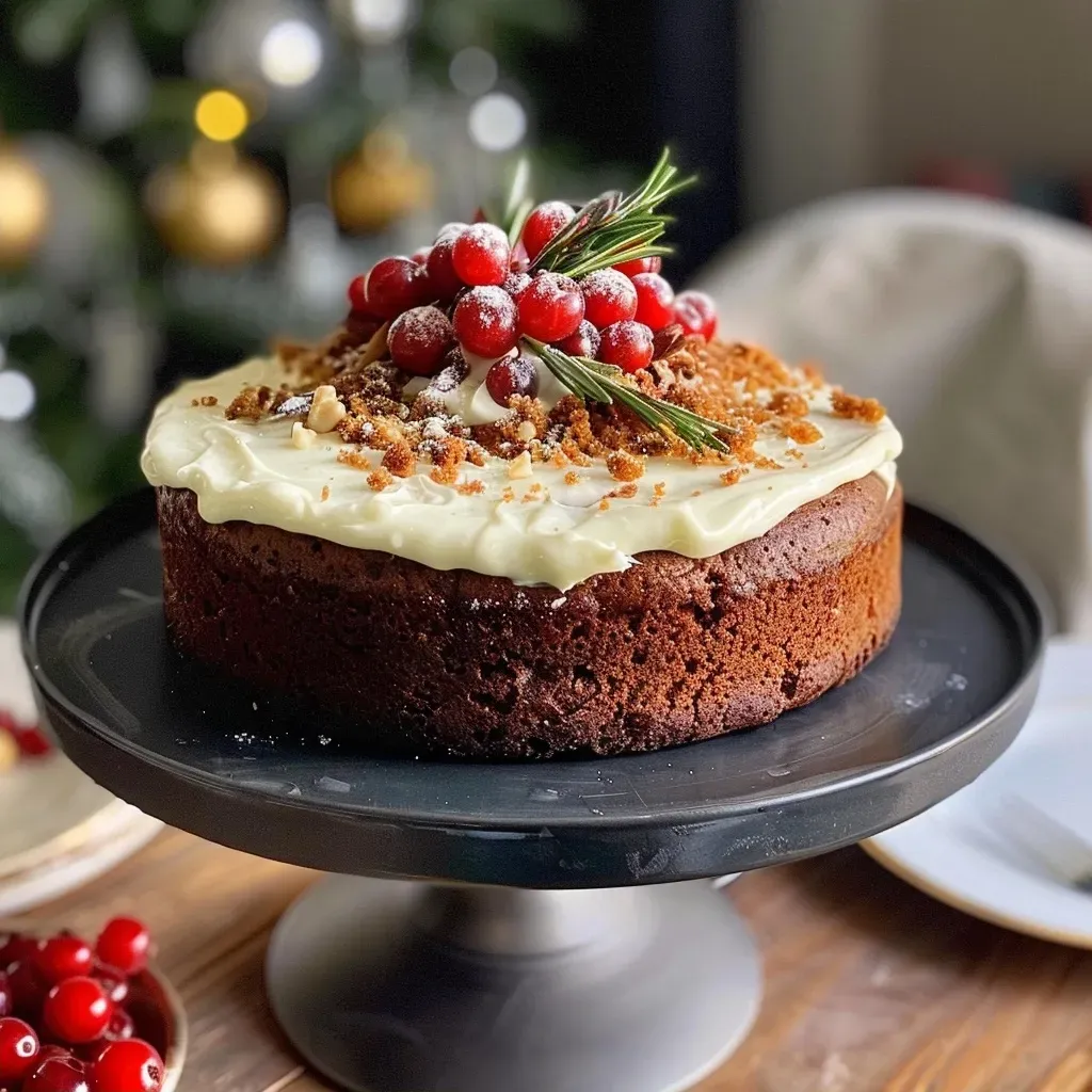 A delicious slice of Gâteau de Noël with rich icing and garnished with red currants and rosemary.