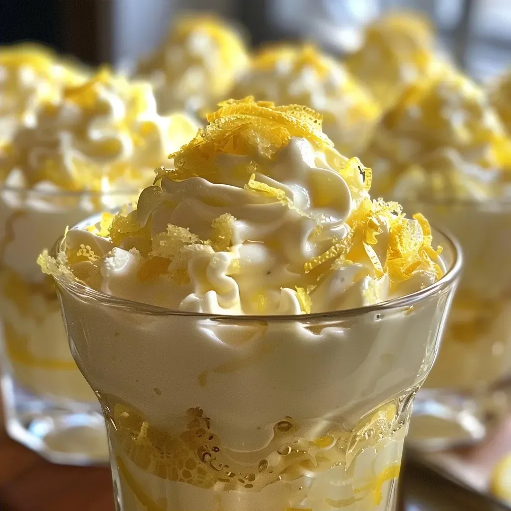 Side view of a luscious mousse au citron served in a glass.