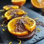 Close-up view of orangettes au chocolat, showcasing the glossy dark chocolate coating.