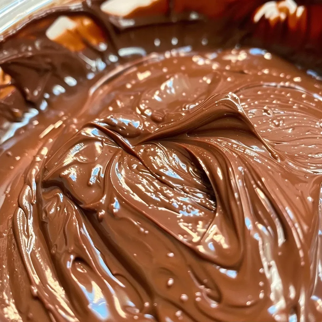 Side view of decadent pâte à tartiner with rich chocolate and hazelnuts.