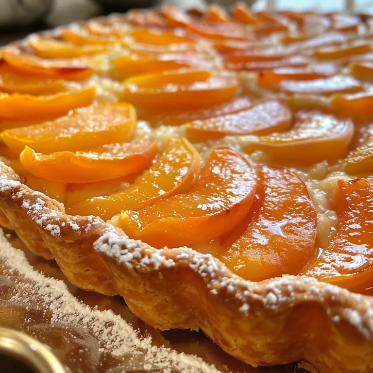 La tarte à l’abricot à la crème d’amande qui va émerveiller vos papilles A side view of a golden-brown apricot tart with a creamy almond filling.
