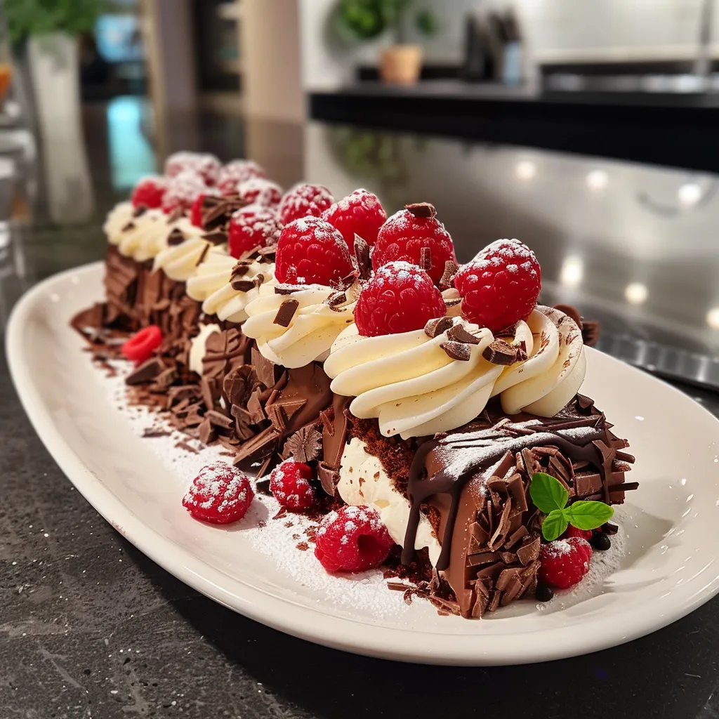 An iPhone photo showcasing a decadent white chocolate raspberry log cake.