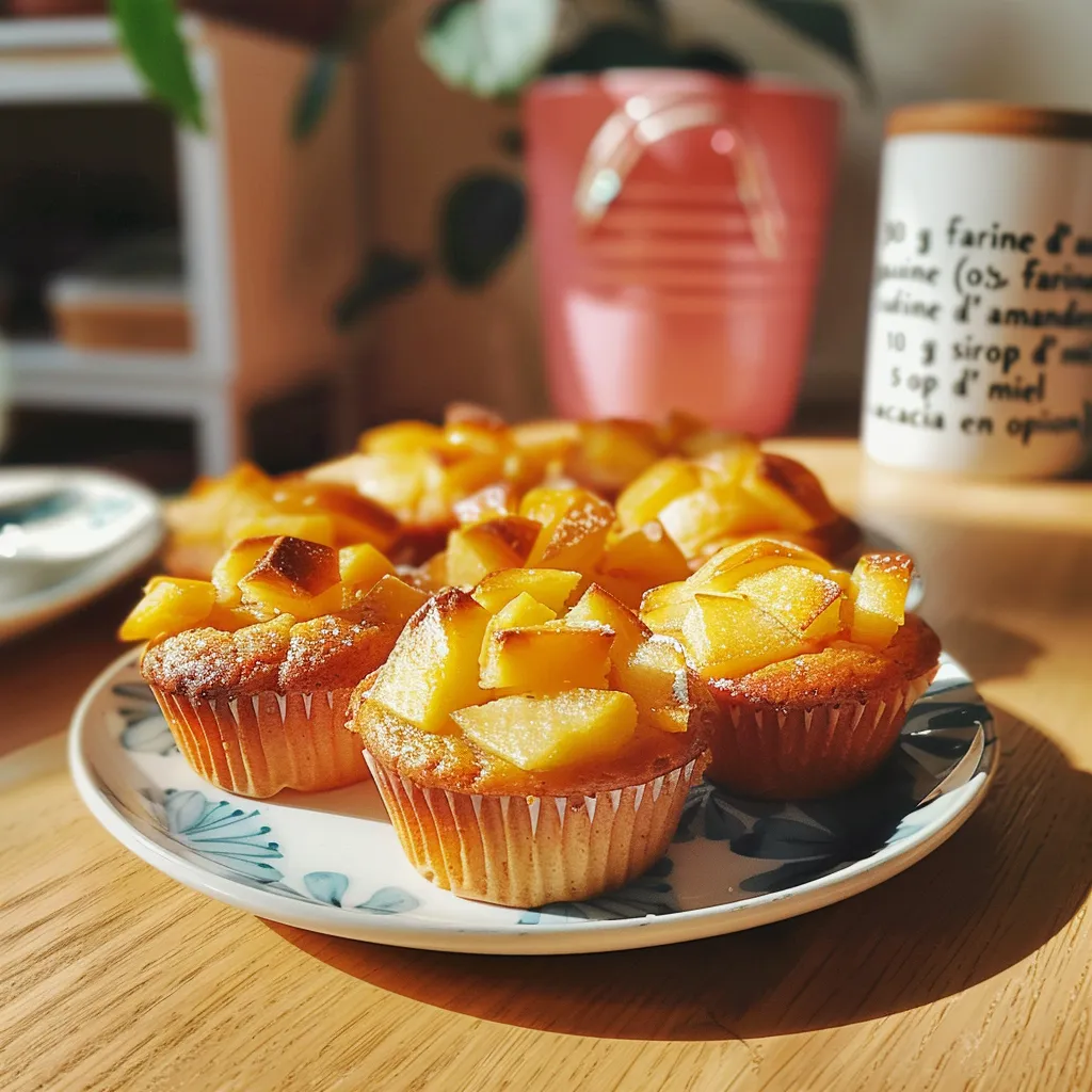 Close-up view of freshly baked apple oatmeal muffins with raisins and a dusting of cinnamon.
